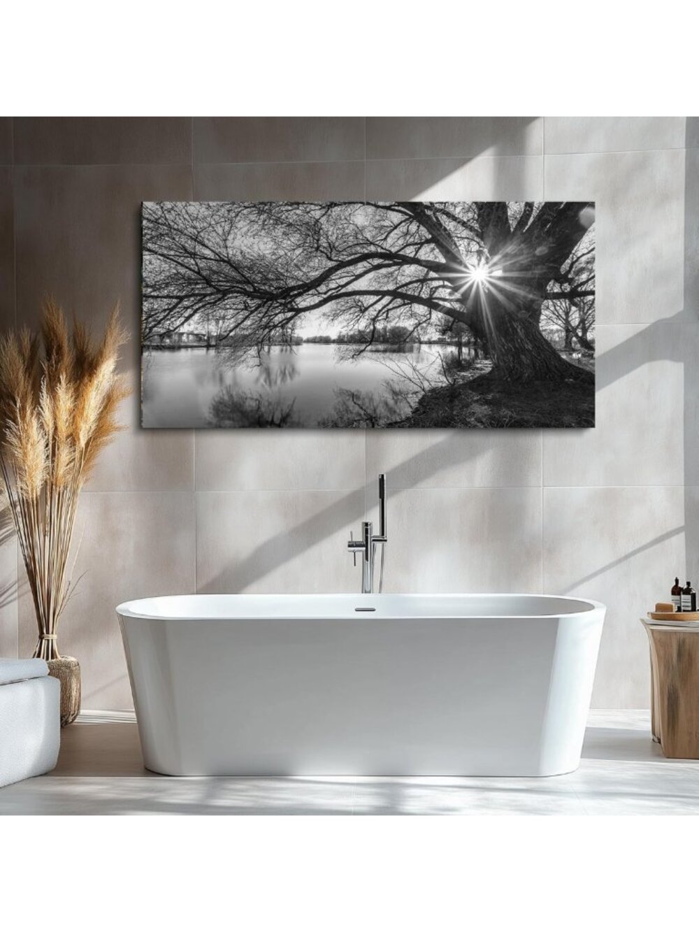 Black and White Forest Wall Art - Sunrise Tree Canvas Print for Bedroom & Living - Picture 4 of 7